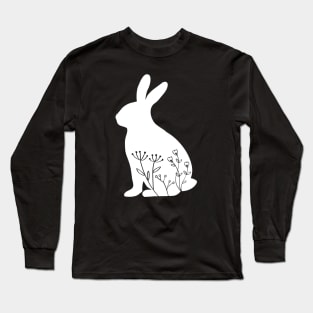 Bunny flower, easter white floral bunny silhouette design Long Sleeve T-Shirt